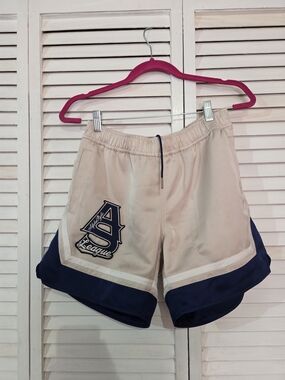 Alpha STYLE Beige & Navy Athletic Shorts with Drawstring